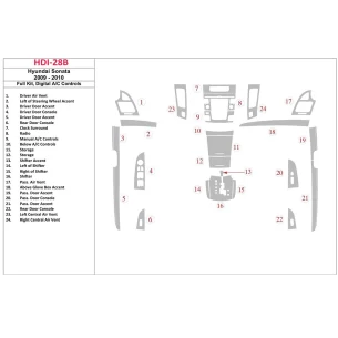 Hyundai Sonata 2009-2010 Full Set, Automatic A/C Control Interior BD Dash Trim Kit
