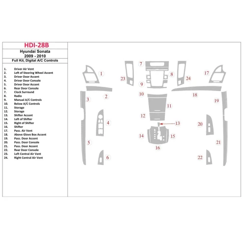 Hyundai Sonata 2009-2010 Full Set, Automatic A/C Control Interior BD Dash Trim Kit