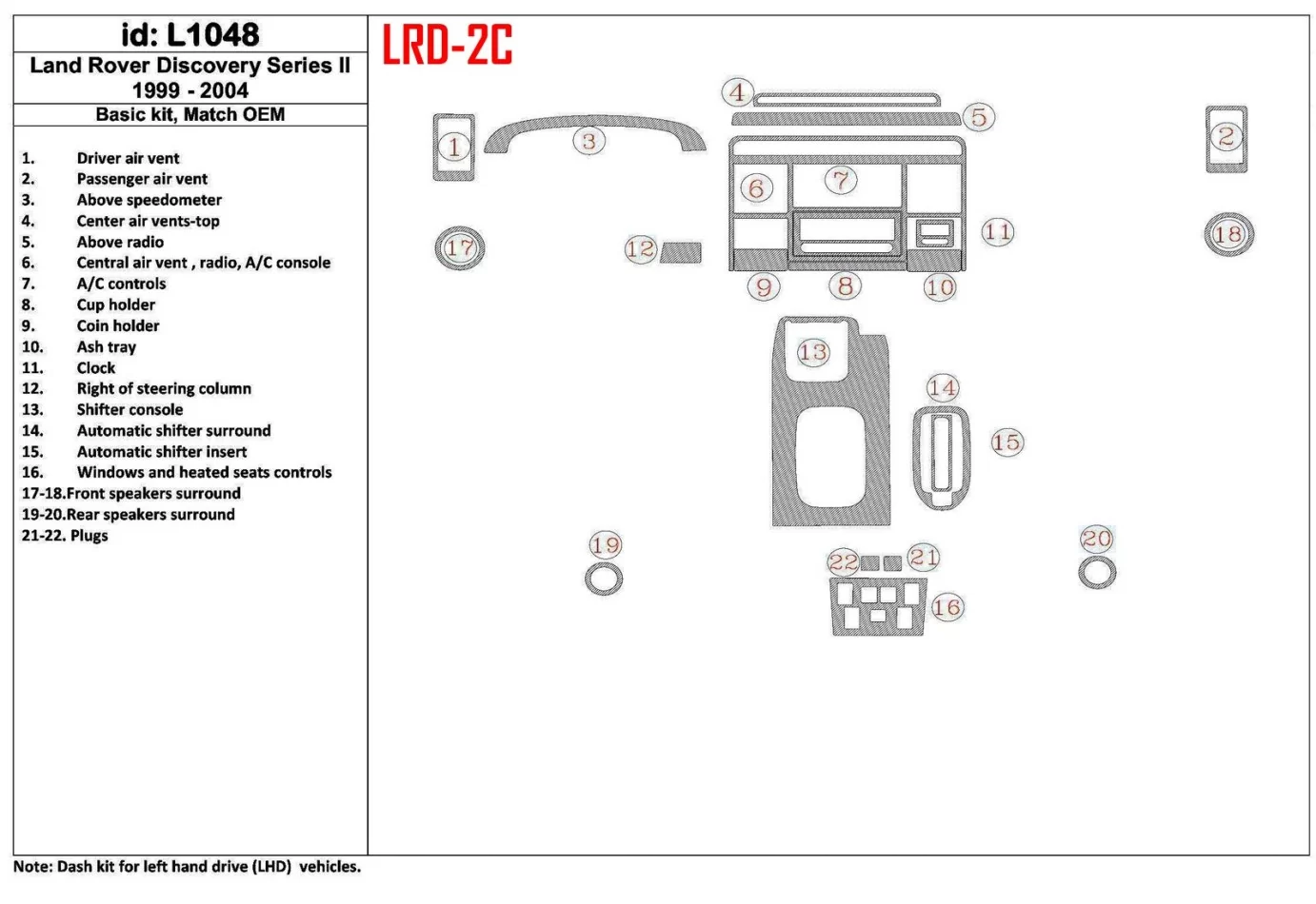 Land Rover Discovery 1999-2004 Basic Set, Without OEM Interior BD Dash Trim Kit - 1 - Interior Dash Trim Kit