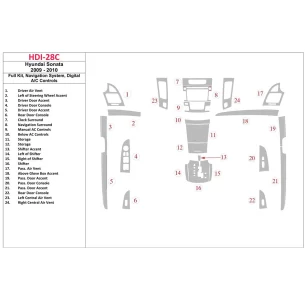 Hyundai Sonata 2009-2010 Full Set, With NAVI, Automatic AC Controls Interior BD Dash Trim Kit