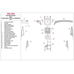 Hyundai Sonata 2011-UP Limited Edition, Add-On to OEM Black Trim Interior BD Dash Trim Kit