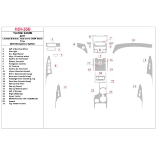 Hyundai Sonata 2011-UP Limited Edition, Add-On to OEM Black Trim, With NAVI system Interior BD Dash Trim Kit
