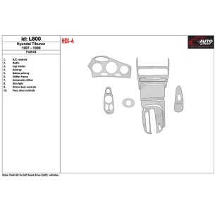 Hyundai Tiburon 1997-1999 Full Set, 10 Parts set Interior BD Dash Trim Kit 2