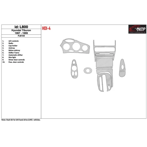 Hyundai Tiburon 1997-1999 Full Set, 10 Parts set Interior BD Dash Trim Kit