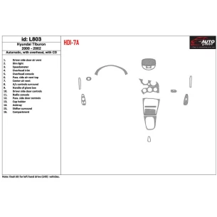Hyundai Tiburon 2000-2002 Automatic Gearbox, With CD, 16 Parts set Interior BD Dash Trim Kit 2