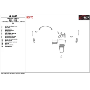 Hyundai Tiburon 2000-2002 Automatic Gearbox, Without CD, 15 Parts set Interior BD Dash Trim Kit 2