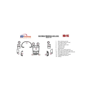 Hyundai Tiburon 2003-2005 Basic Set, 16 Parts set Interior BD Dash Trim Kit