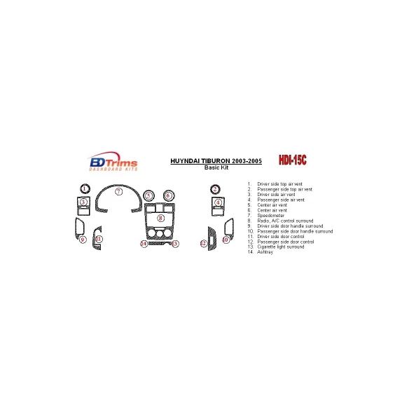 Hyundai Tiburon 2003-2005 Basic Set, 16 Parts set Interior BD Dash Trim Kit
