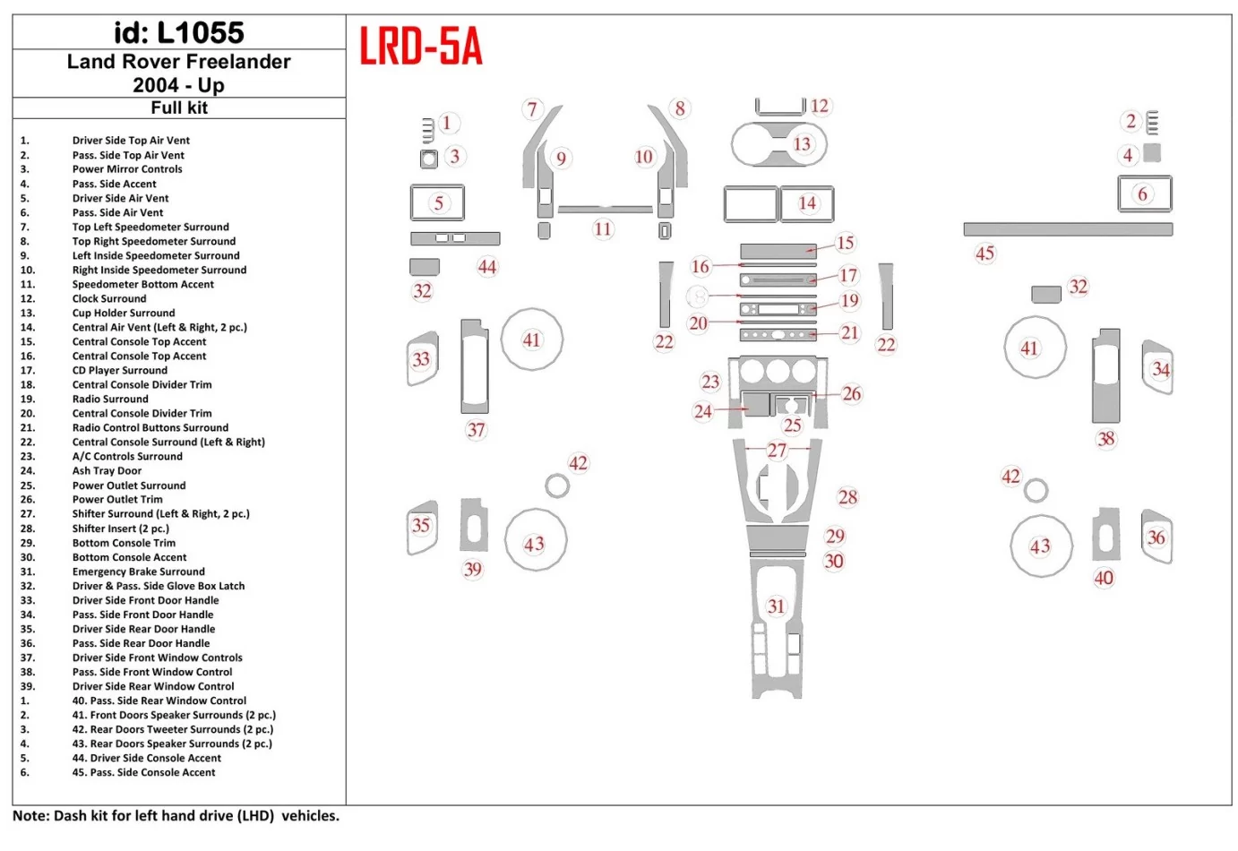 Land Rover Freelander 2004-UP Full Set Interior BD Dash Trim Kit - 1 - Interior Dash Trim Kit