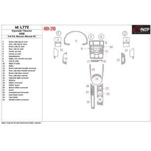 Hyundai Tiburon 2006-2006 Full Set, Manual Gearbox, Manual Gearbox AC Interior BD Dash Trim Kit 2