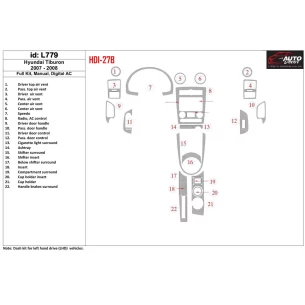 Hyundai Tiburon 2007-2008 Full Set, Manual Gear Box, Automatic AC Interior BD Dash Trim Kit
