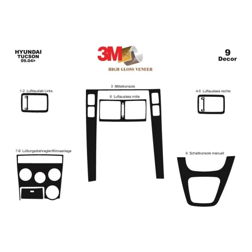 Hyundai Tucson 09.04-01.10 3D Interior Dashboard Trim Kit Dash Trim Dekor 9-Parts
