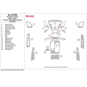 Hyundai Tucson 2014-2015 Full Set, Without NAVI, GLS Model Interior BD Dash Trim Kit 2