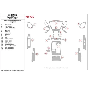 Hyundai Tucson 2014-2015 Full Set, Without NAVI, Limited Model Interior BD Dash Trim Kit 2