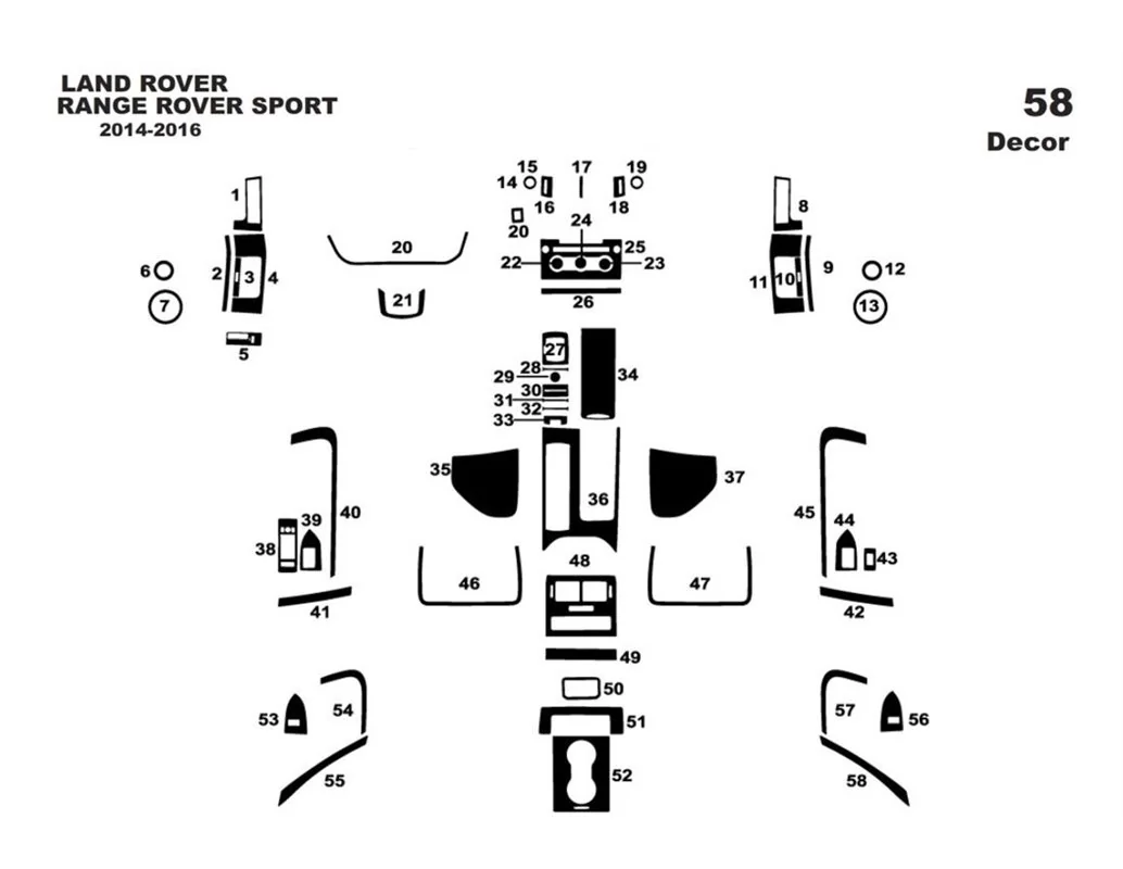 Land Rover Range Rover Sport 2014-2016 3D Interior Dashboard Trim Kit Dash Trim Dekor 58-Parts - 1 - Interior Dash Trim Kit