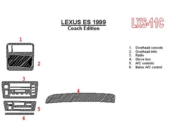 Lexus ES 1999-1999 Full Set, Coach Edition OEM Compliance Interior BD Dash Trim Kit - 1 - Interior Dash Trim Kit