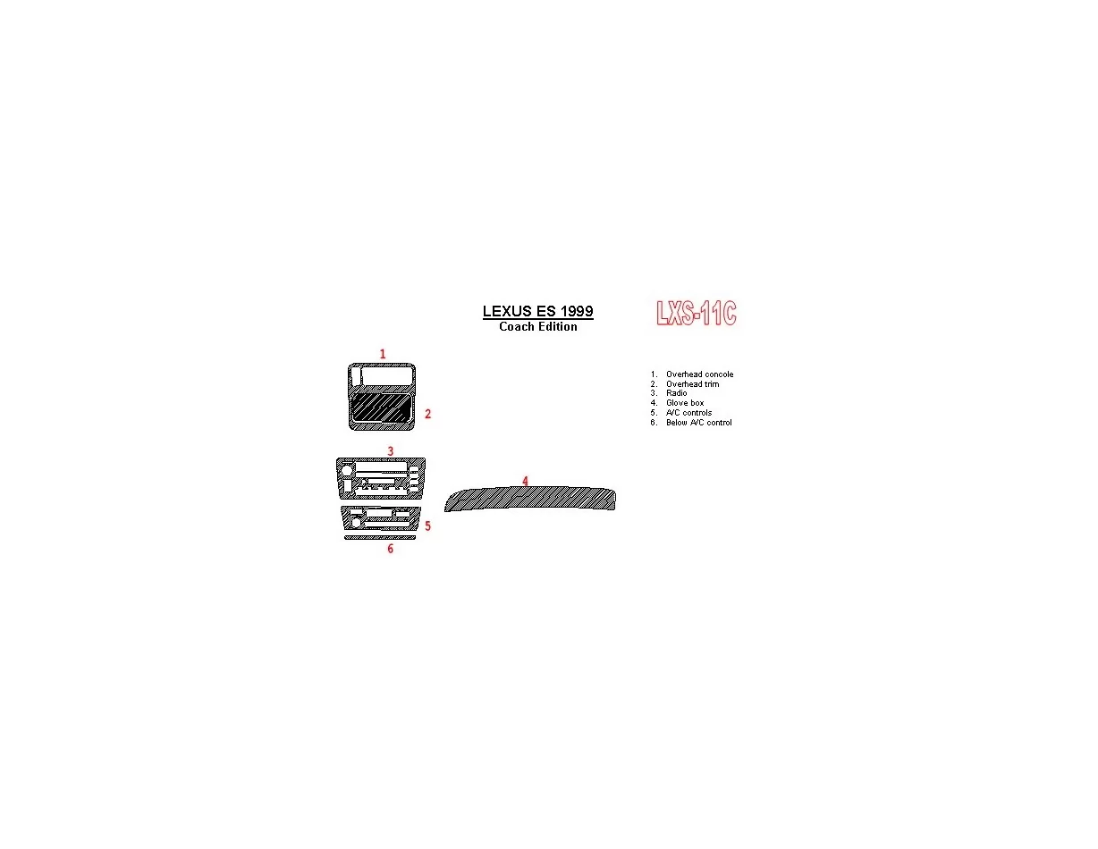 Lexus ES 1999-1999 Full Set, Coach Edition OEM Compliance Interior BD Dash Trim Kit - 1 - Interior Dash Trim Kit