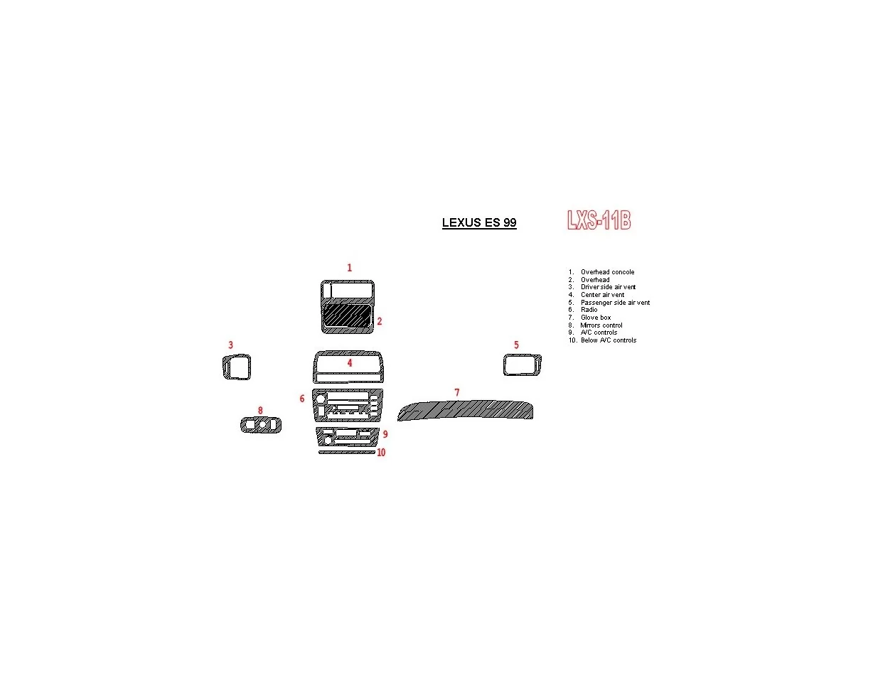 Lexus ES 1999-1999 Full Set, OEM Compliance Interior BD Dash Trim Kit - 1 - Interior Dash Trim Kit