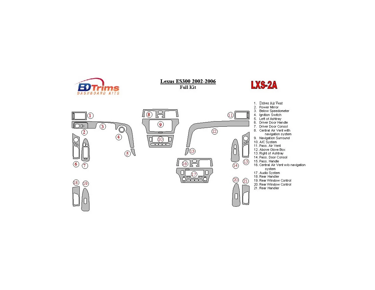 Lexus ES 2002-2006 Full Set Interior BD Dash Trim Kit - 1 - Interior Dash Trim Kit