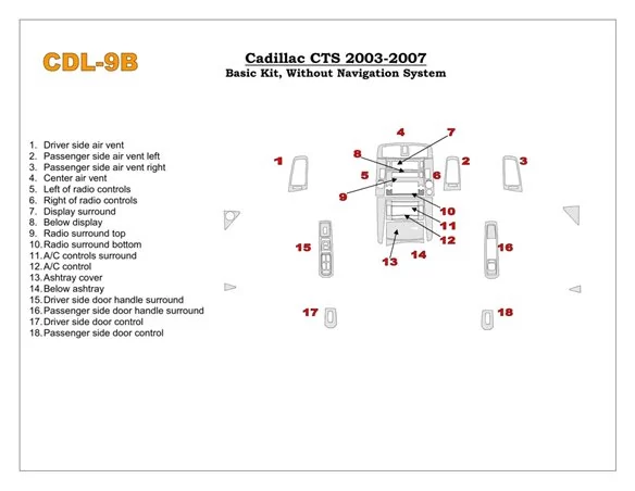 Cadillac CTS 2003-2007 Basic Set, 18 Parts set Interior BD Dash Trim Kit - 1 - Interior Dash Trim Kit