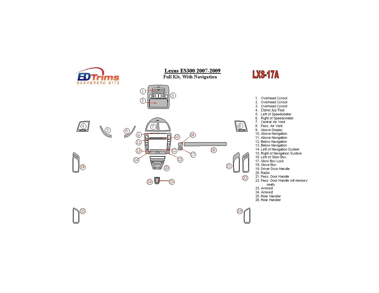 Lexus ES 2007-UP Full Set, With NAVI Interior BD Dash Trim Kit - 1 - Interior Dash Trim Kit