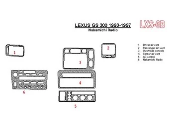 Lexus GS 1993-1997 Nakamichi Radio, OEM Compliance, 6 Parts set Interior BD Dash Trim Kit - 1 - Interior Dash Trim Kit