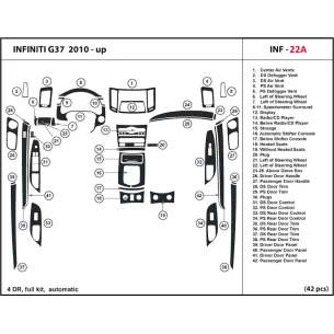 Infiniti G37x Sedan 2009-2009 Full Set, Automatic Gear, Without NAVI Interior BD Dash Trim Kit 2