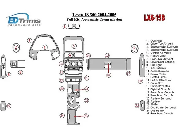 Lexus IS 2004-2005 Full Set, Automatic Gear Interior BD Dash Trim Kit - 1 - Interior Dash Trim Kit