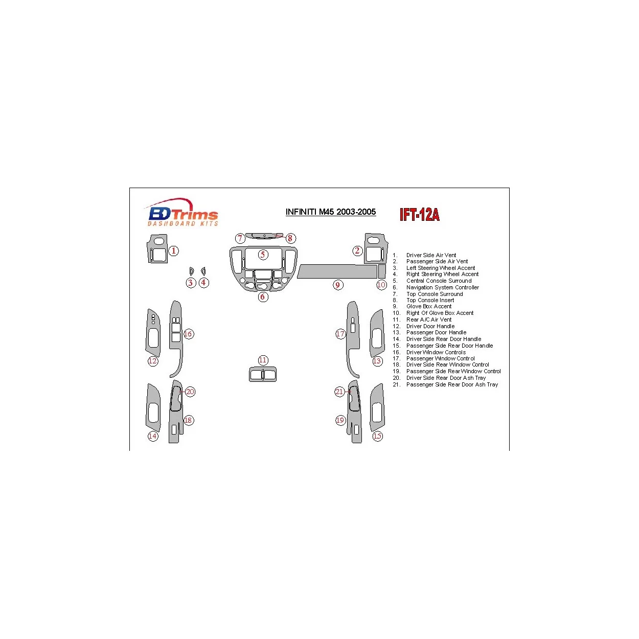 Infiniti M35/45 2003-2005 Full Set Interior BD Dash Trim Kit