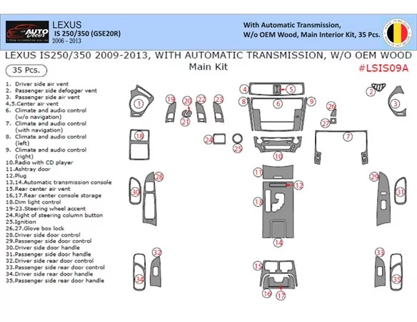 Lexus IS 2009-2013 3D Interior Dashboard Trim Kit Dash Trim Dekor 35-Parts - 1 - Interior Dash Trim Kit