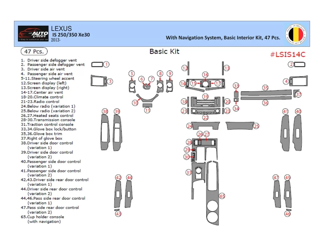 Lexus IS 2013-2022 3D Interior Dashboard Trim Kit Dash Trim Dekor 47-Parts - 1 - Interior Dash Trim Kit