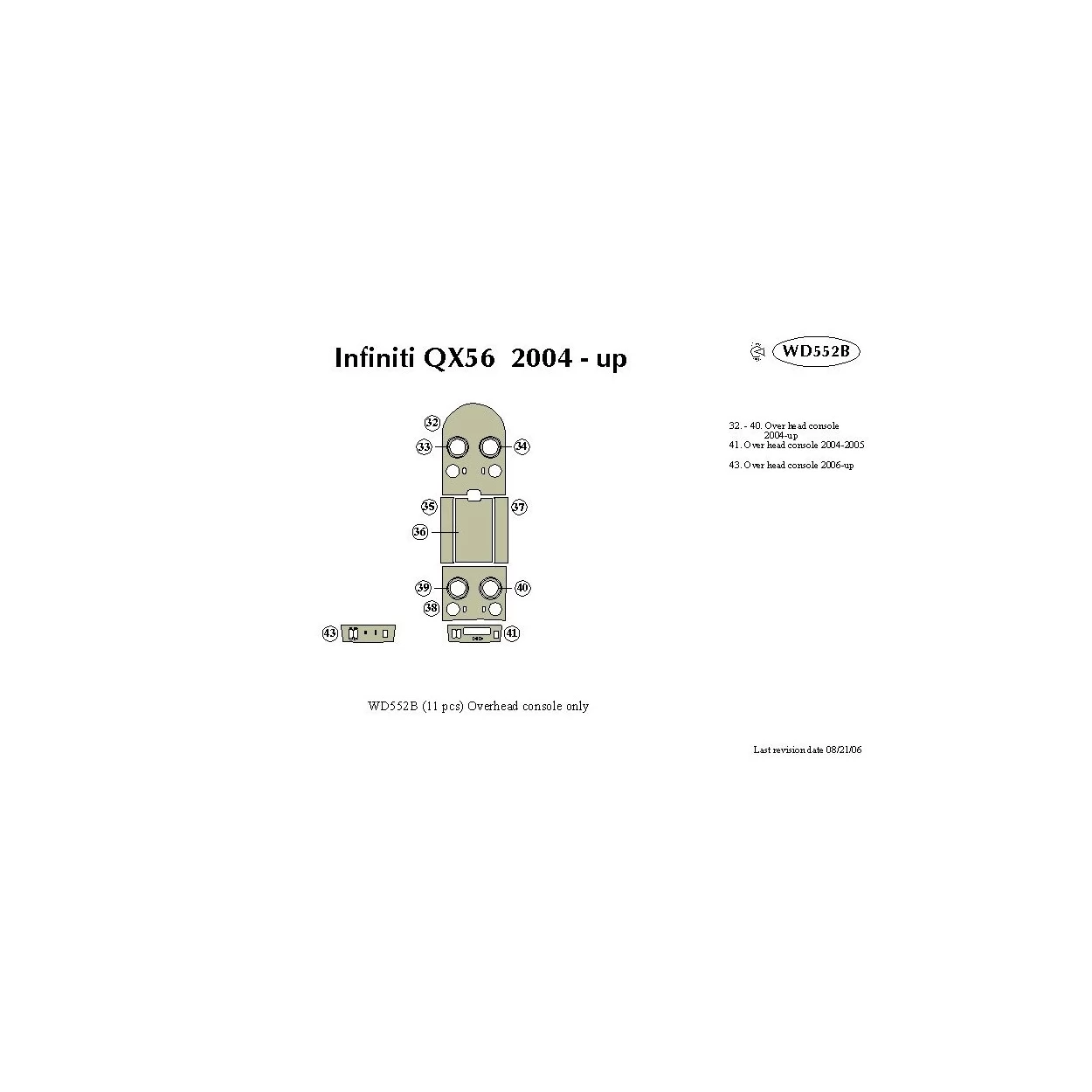 Infiniti QX56 2004-2007 Overhead Console Interior BD Dash Trim Kit