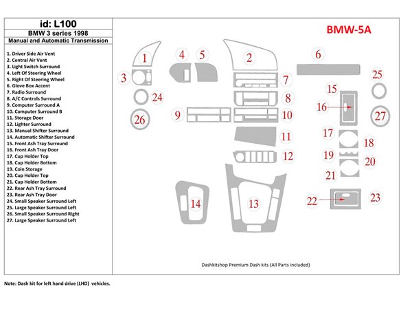 Daewoo Leganza 09.1997 3M 3D Car Tuning Interior Tuning Interior Customisation UK Right Hand Drive Australia Dashboard Trim Kit 