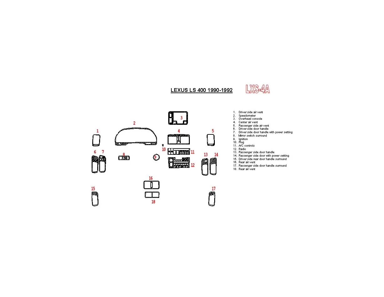 Lexus LS-400 1990-1992 Full Set, OEM Compliance, 18 Parts set Interior BD Dash Trim Kit - 1 - Interior Dash Trim Kit