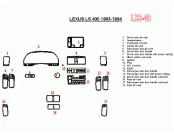 Lexus LS-400 1993-1994 Full Set, OEM Compliance, 13 Parts set Interior BD Dash Trim Kit - 1 - Interior Dash Trim Kit