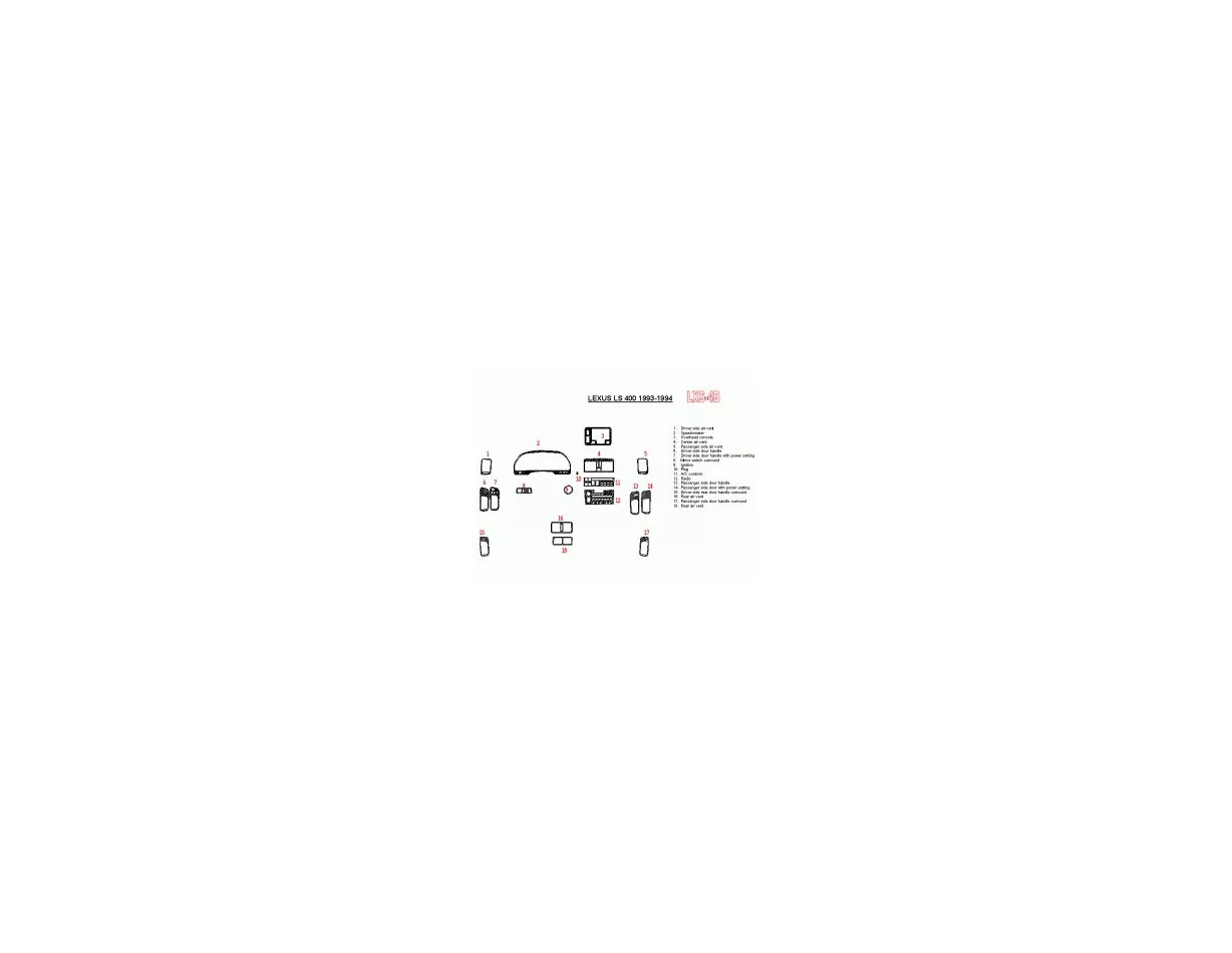 Lexus LS-400 1993-1994 Full Set, OEM Compliance, 13 Parts set Interior BD Dash Trim Kit - 1 - Interior Dash Trim Kit