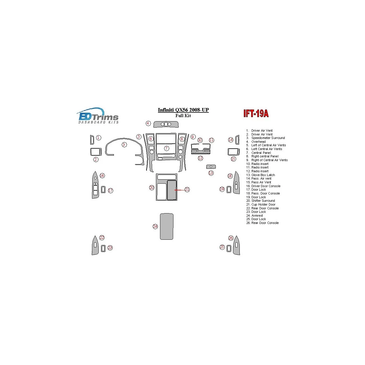 Infiniti QX56 2008-UP Full Set Interior BD Dash Trim Kit