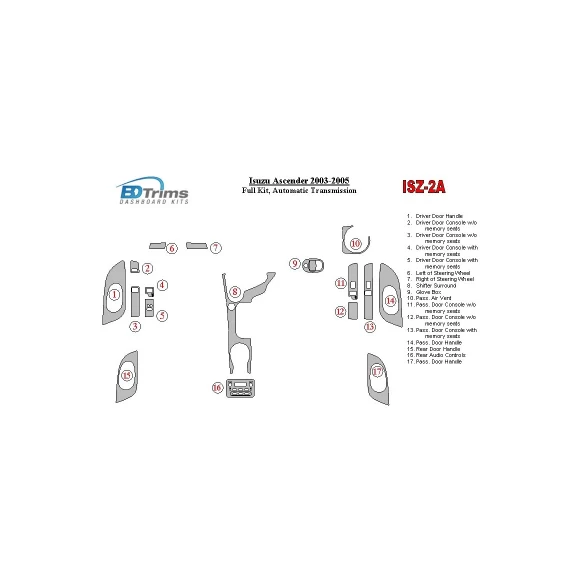 Isuzu Ascender 2003-2005 Full Set, Automatic Gear Interior BD Dash Trim Kit