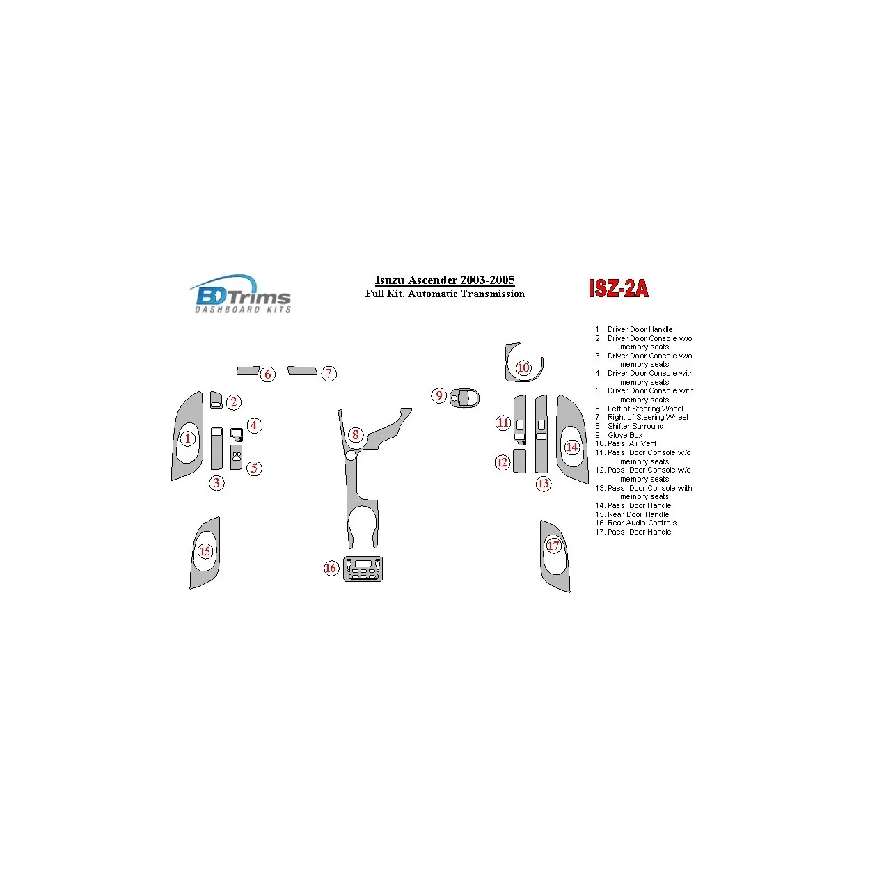 Isuzu Ascender 2003-2005 Full Set, Automatic Gear Interior BD Dash Trim Kit