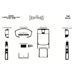 Isuzu D-Max Cab 4X2 01.05-12.06 3D Interior Dashboard Trim Kit Dash Trim Dekor 14-Parts 2