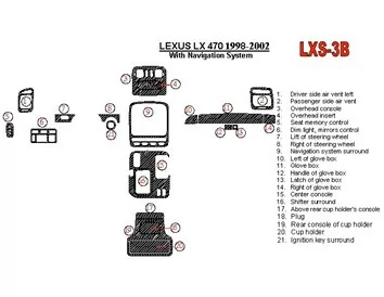 Lexus LX-470 1998-UP With NAVI system, 22 Parts set OEM Compliance Interior BD Dash Trim Kit - 1 - Interior Dash Trim Kit