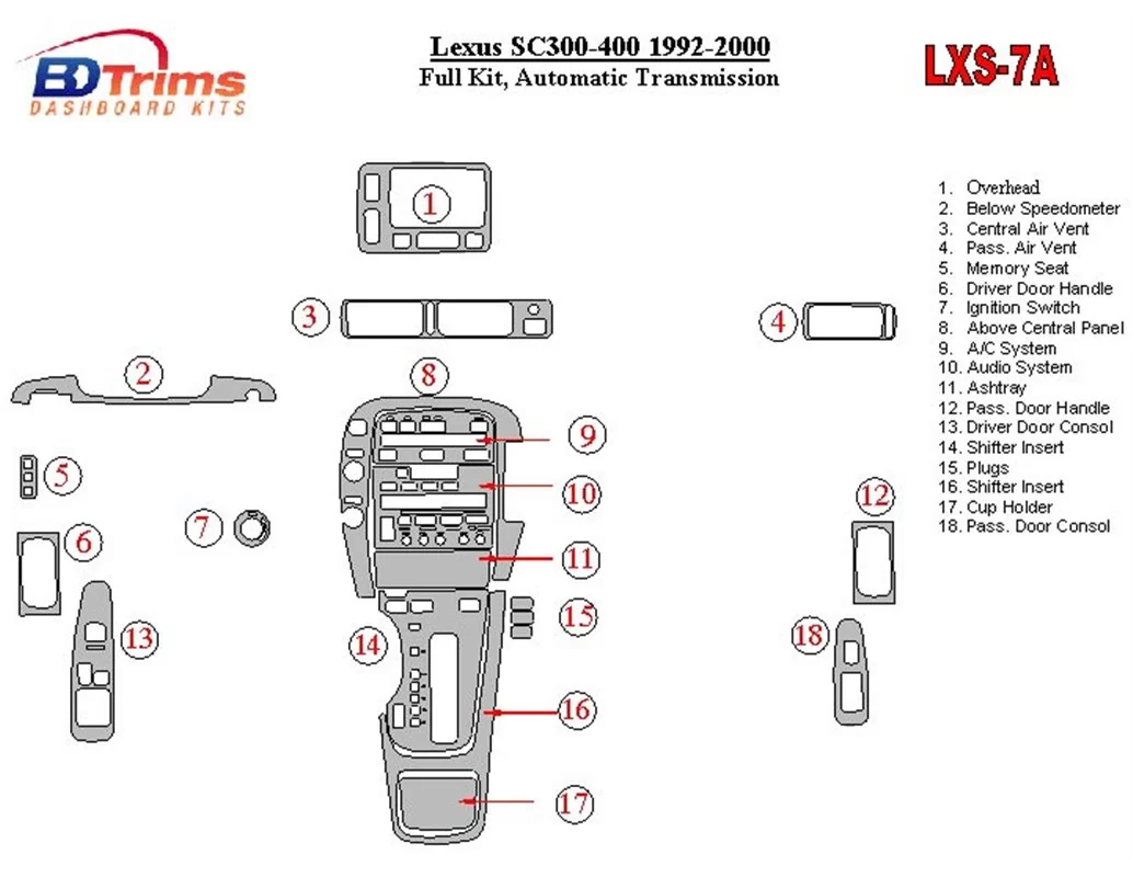 Lexus SC 1992-2000 Automatic Gear Interior BD Dash Trim Kit - 1 - Interior Dash Trim Kit