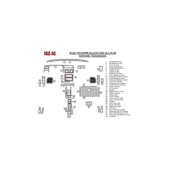 Isuzu Trooper 1995-2002 Full Set, Automatic Gear Interior BD Dash Trim Kit