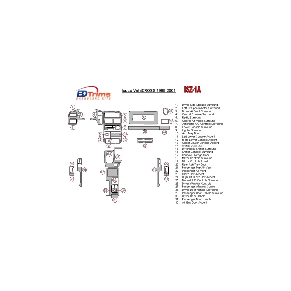 Isuzu VehiCROSS 1999-2001 Full Set Interior BD Dash Trim Kit