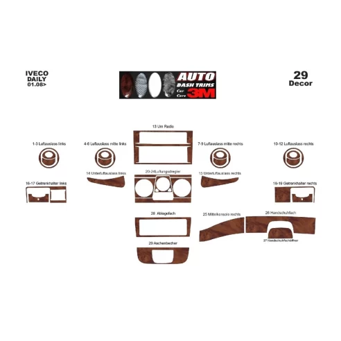 Iveco Daily 01.2007 3D Interior Dashboard Trim Kit Dash Trim Dekor 29-Parts