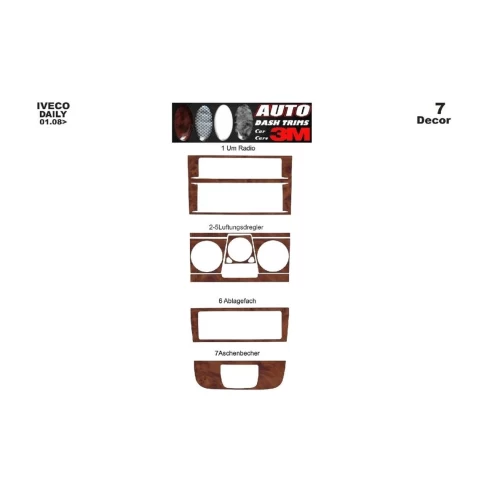 Iveco Daily 01.2007 3D Interior Dashboard Trim Kit Dash Trim Dekor 7-Parts