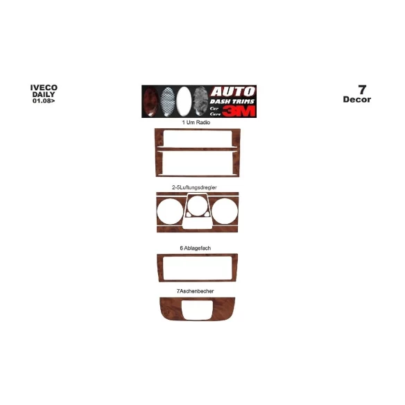 Iveco Daily 01.2007 3D Interior Dashboard Trim Kit Dash Trim Dekor 7-Parts