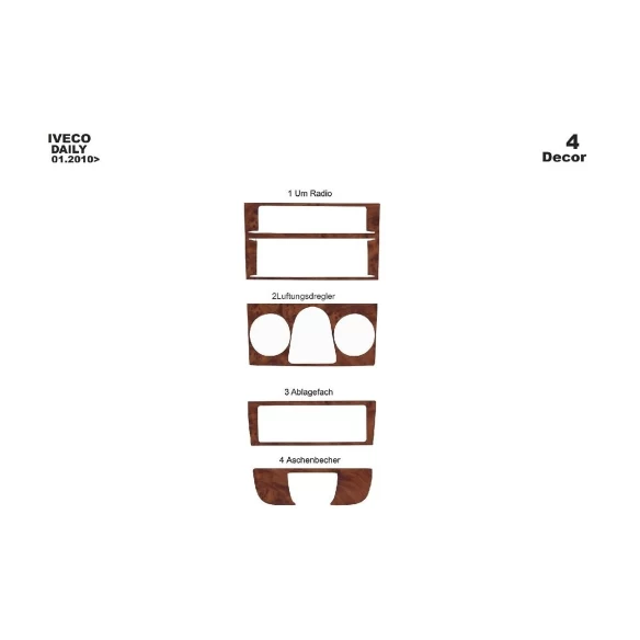 Iveco Daily 01.2010 3D Interior Dashboard Trim Kit Dash Trim Dekor 4-Parts