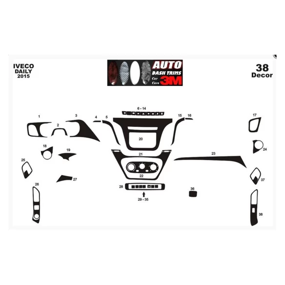 Iveco Daily 07.2014 3D Interior Dashboard Trim Kit Dash Trim Dekor 38-Parts
