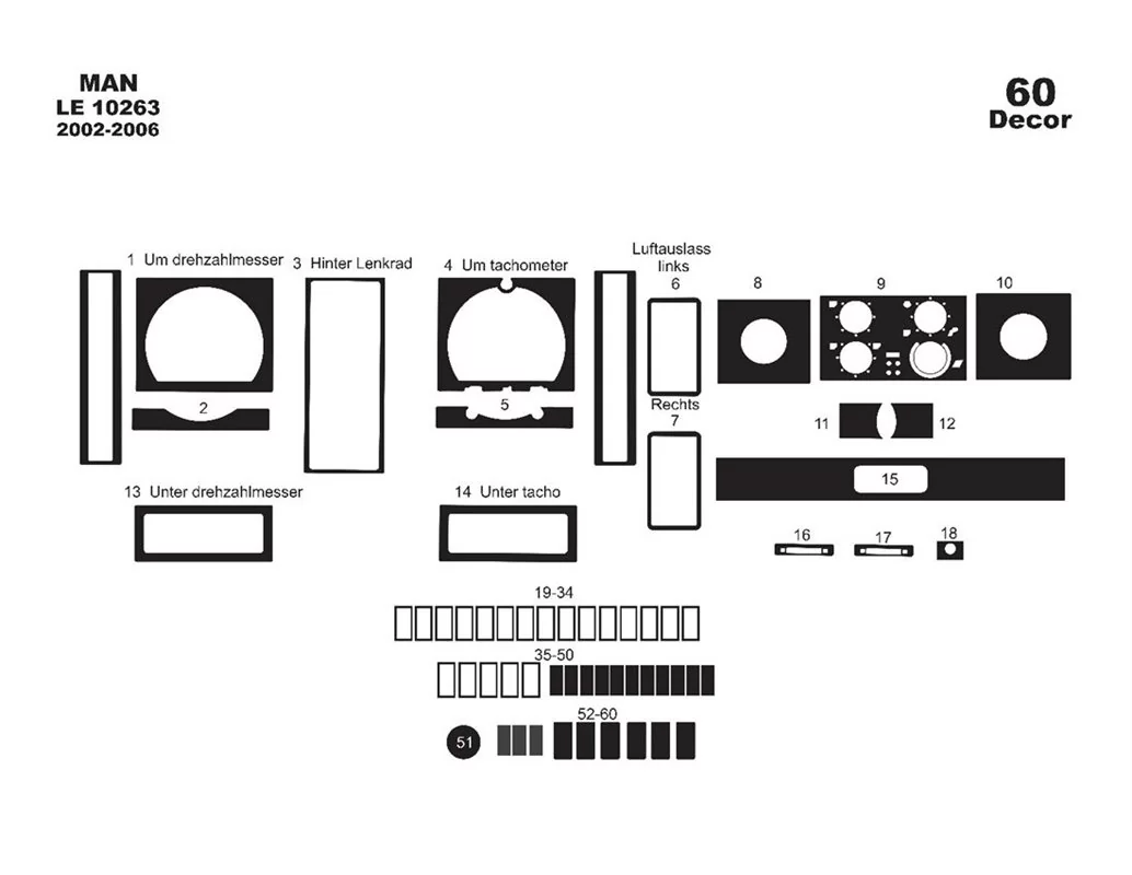 MAN LE 2000 01.2002 3D Interior Dashboard Trim Kit Dash Trim Dekor 60-Parts - 1 - Interior Dash Trim Kit